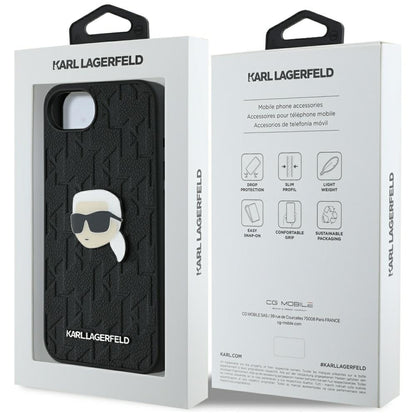 Custodia per Apple iPhone 16e, Karl Lagerfeld, Monogram Karl's Head, Nera