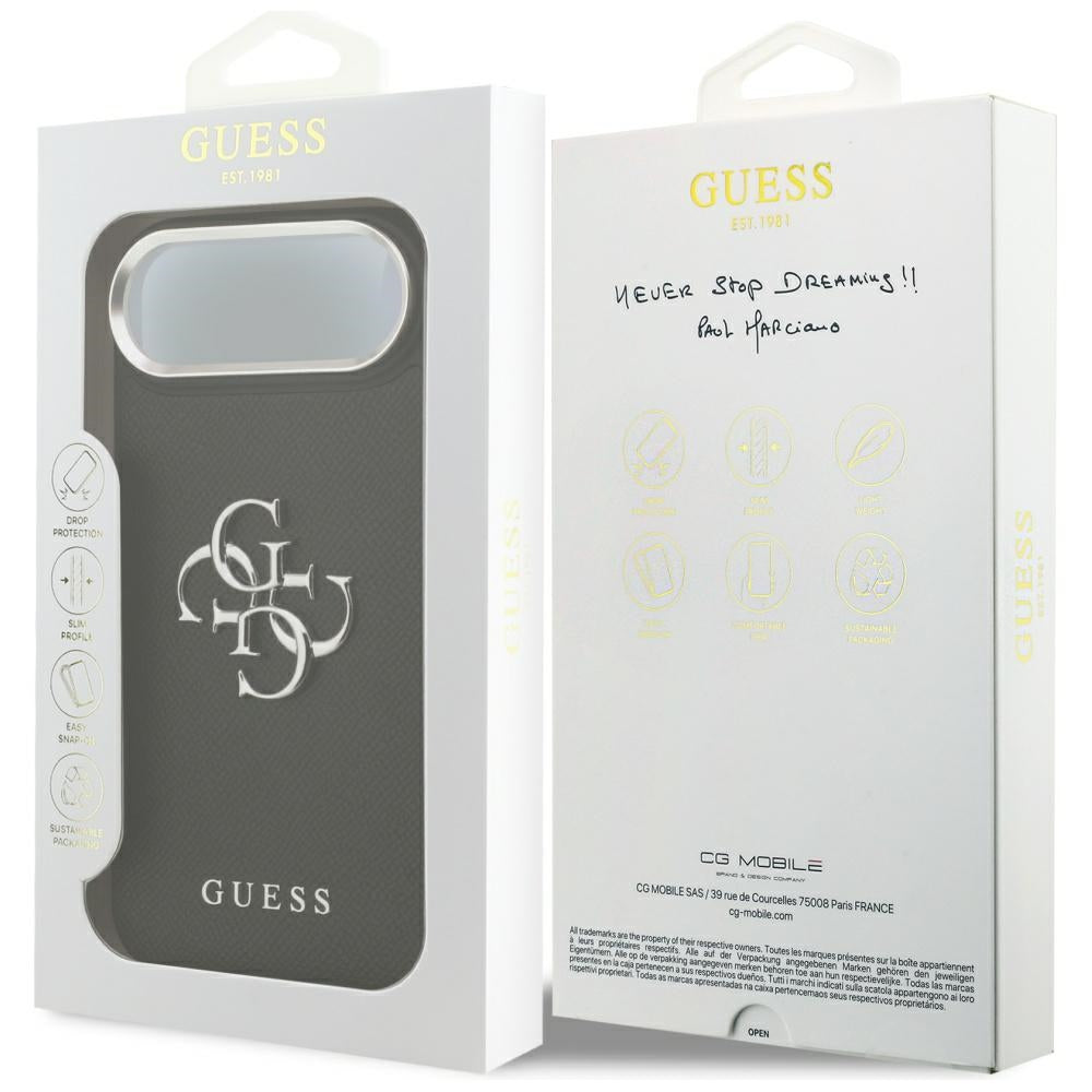 Custodia per Apple iPhone 17 Air, Guess, 4G Grained Big and Classic Logo, Nera Argentata