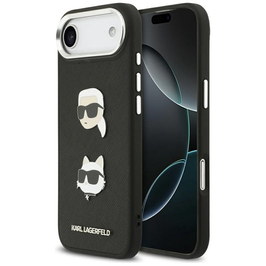 Custodia per Apple iPhone 17 Air, Karl Lagerfeld, Grained Karl & Choupette's Heads Pins and Logo, Nera