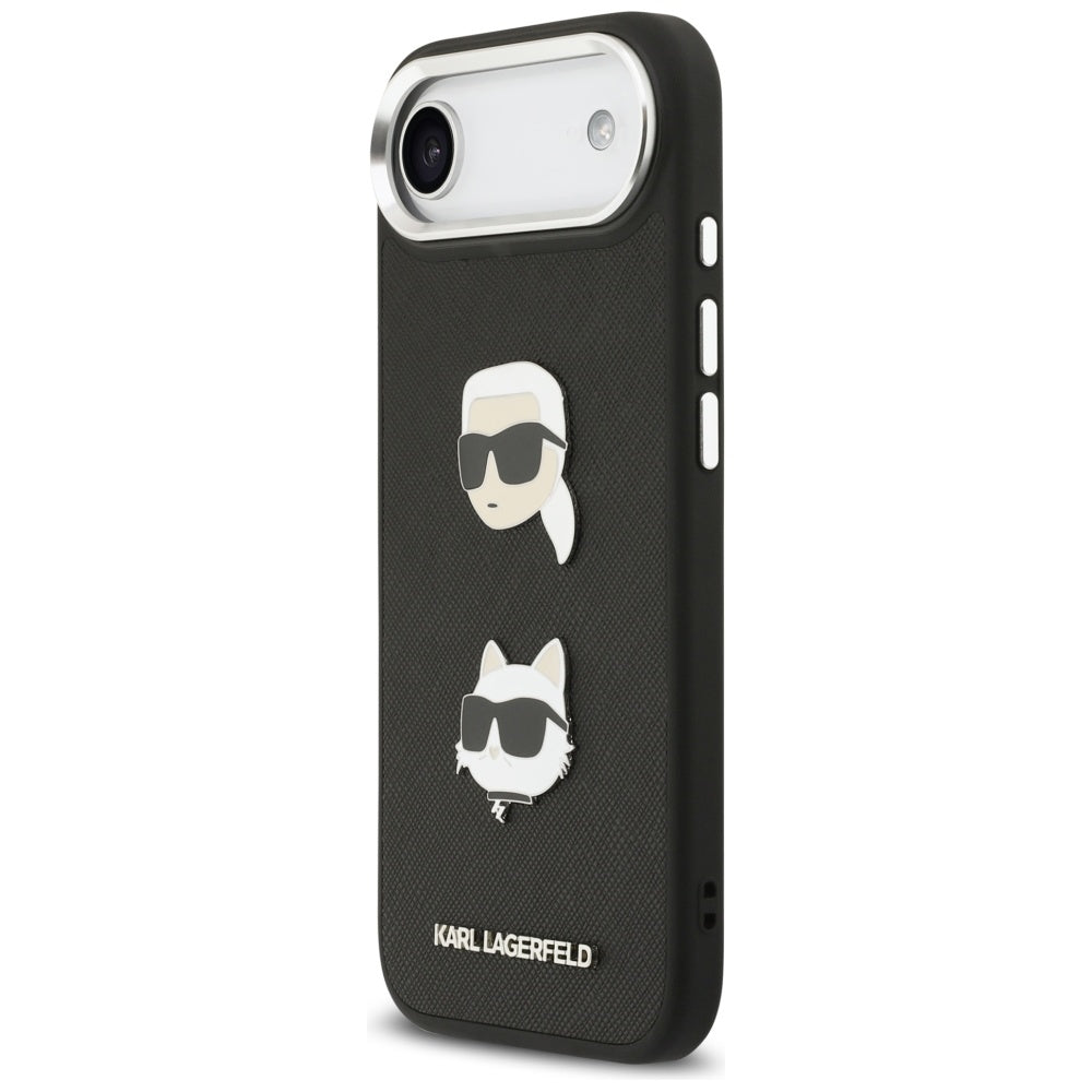 Custodia per Apple iPhone 17 Air, Karl Lagerfeld, Grained Karl & Choupette's Heads Pins and Logo, Nera