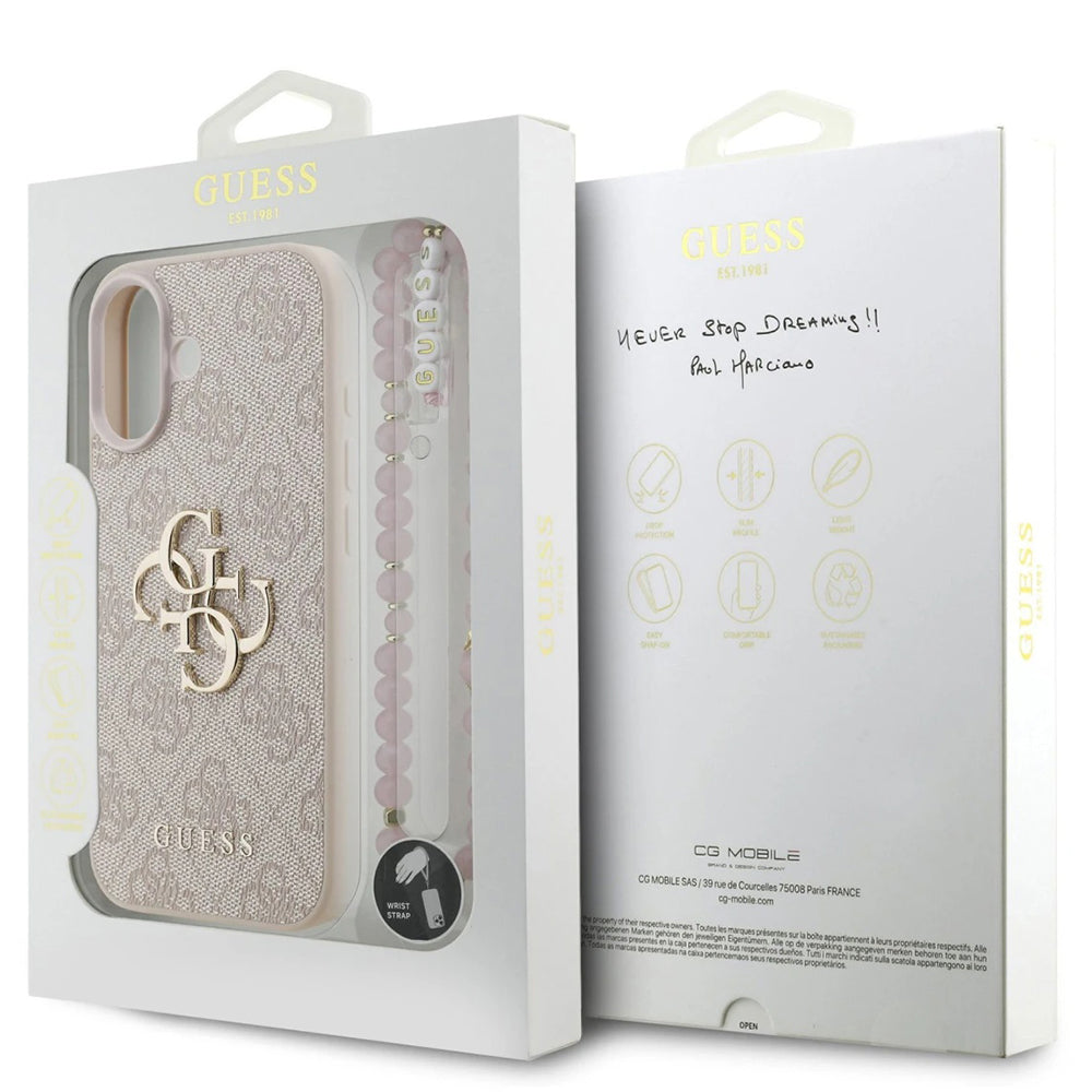 Custodia per Apple iPhone 17, Guess, 4G Classic Logo con Cinturino, Rosa