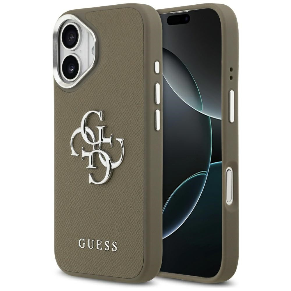 Custodia per Apple iPhone 17, Guess, 4G Grained Big And Classic Logo, Marrone Argentato