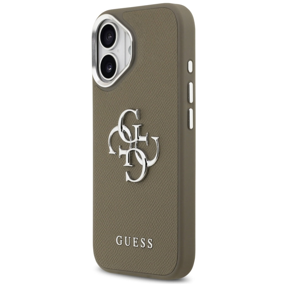 Custodia per Apple iPhone 17, Guess, 4G Grained Big And Classic Logo, Marrone Argentato