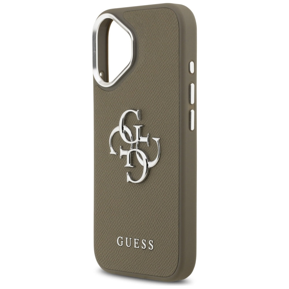 Custodia per Apple iPhone 17, Guess, 4G Grained Big And Classic Logo, Marrone Argentato