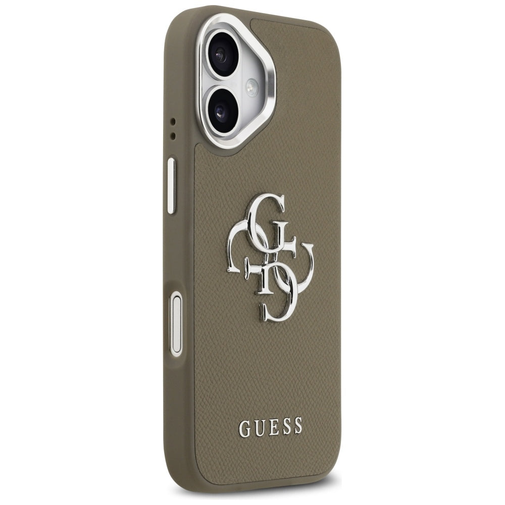 Custodia per Apple iPhone 17, Guess, 4G Grained Big And Classic Logo, Marrone Argentato