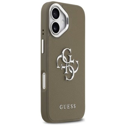 Custodia per Apple iPhone 17, Guess, 4G Grained Big And Classic Logo, Marrone Argentato