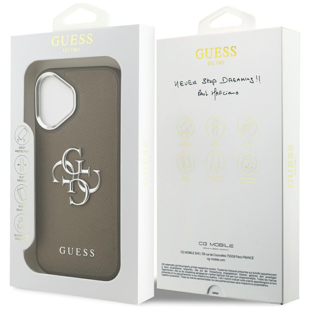 Custodia per Apple iPhone 17, Guess, 4G Grained Big And Classic Logo, Marrone Argentato
