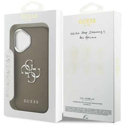 Custodia per Apple iPhone 17, Guess, 4G Grained Big And Classic Logo, Marrone Argentato