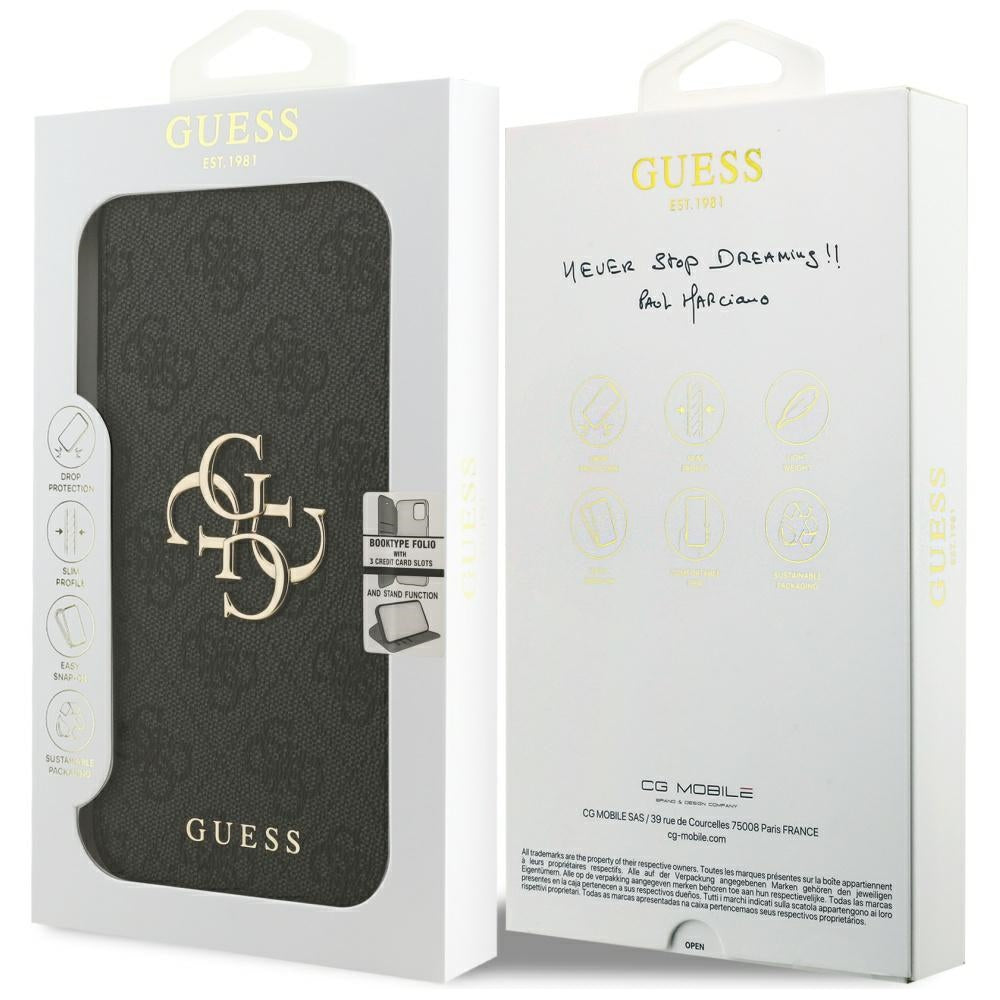 Custodia per Apple iPhone 17, Guess, Logo Metallico 4G, Nera
