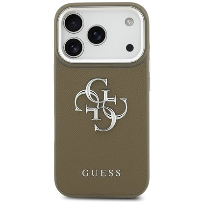 Custodia per Apple iPhone 17 Pro, Guess, 4G Grained Big And Classic Logo, Marrone Argentato
