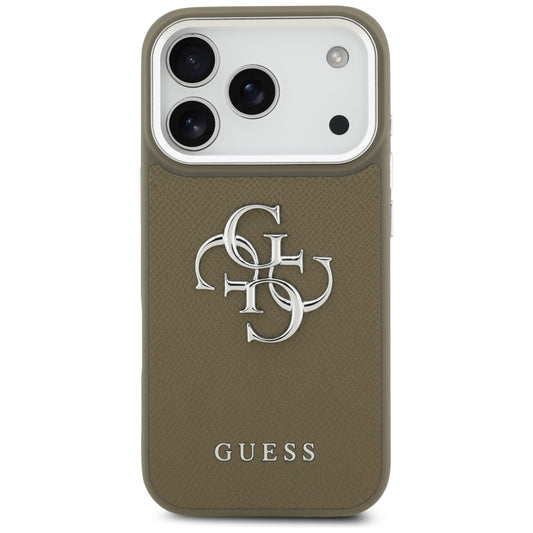 Custodia per Apple iPhone 17 Pro, Guess, 4G Grained Big And Classic Logo, Marrone Argentato