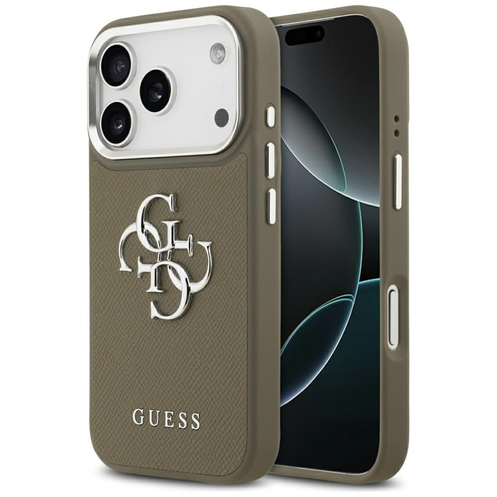 Custodia per Apple iPhone 17 Pro, Guess, 4G Grained Big And Classic Logo, Marrone Argentato
