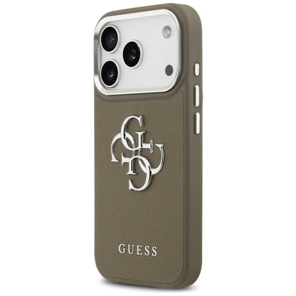 Custodia per Apple iPhone 17 Pro, Guess, 4G Grained Big And Classic Logo, Marrone Argentato