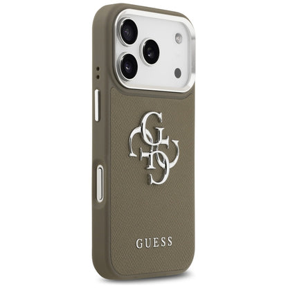 Custodia per Apple iPhone 17 Pro, Guess, 4G Grained Big And Classic Logo, Marrone Argentato