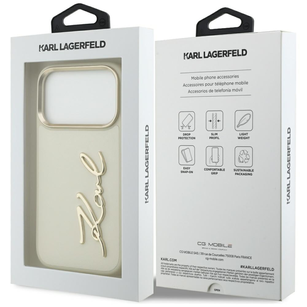 Custodia per Apple iPhone 17 Pro, Karl Lagerfeld, Script Logo, Beige
