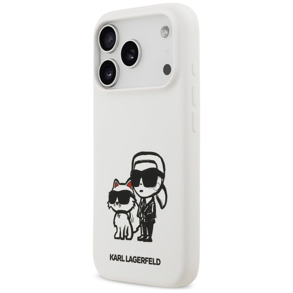 Custodia per Apple iPhone 17 Pro, Karl Lagerfeld, Sketch and Logo Karl & Choupette, Bianca