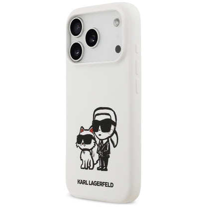 Custodia per Apple iPhone 17 Pro, Karl Lagerfeld, Sketch and Logo Karl & Choupette, Bianca
