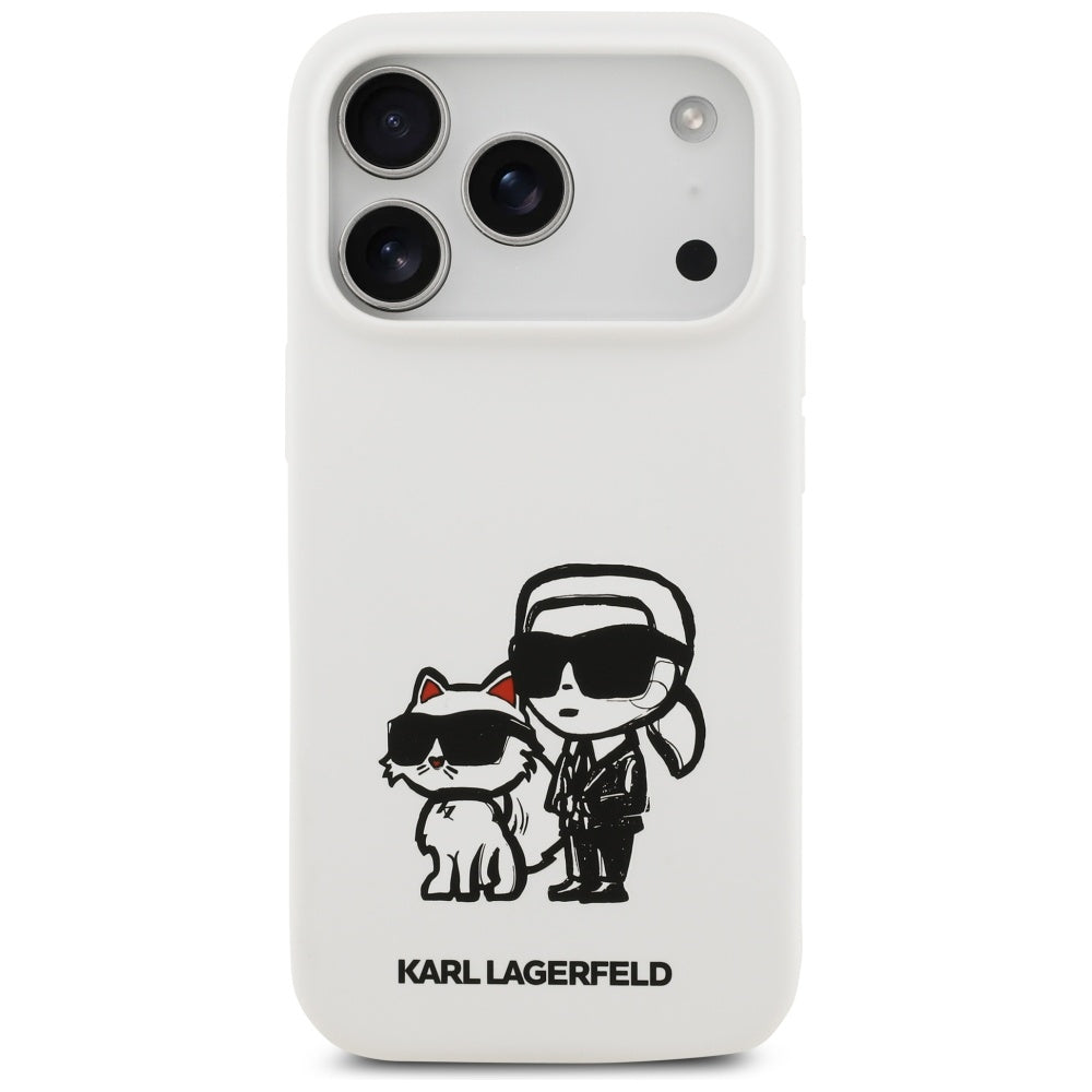 Custodia per Apple iPhone 17 Pro, Karl Lagerfeld, Sketch and Logo Karl & Choupette, Bianca