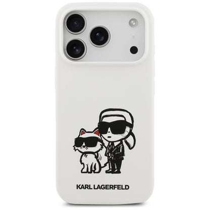 Custodia per Apple iPhone 17 Pro, Karl Lagerfeld, Sketch and Logo Karl & Choupette, Bianca