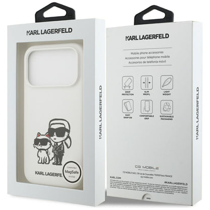 Custodia per Apple iPhone 17 Pro, Karl Lagerfeld, Sketch and Logo Karl & Choupette, Bianca