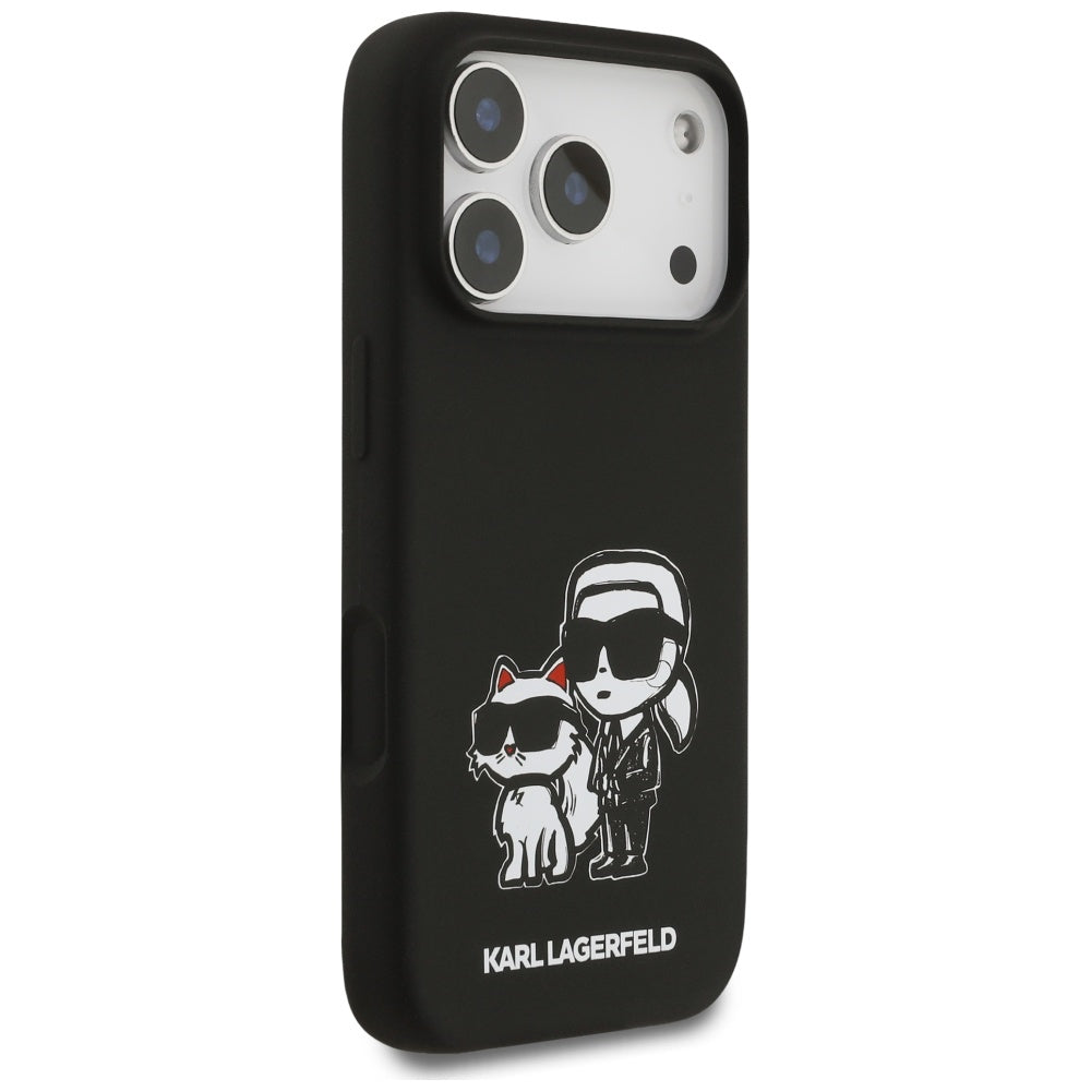 Custodia per Apple iPhone 17 Pro, Karl Lagerfeld, Sketch and Logo Karl & Choupette, Nera