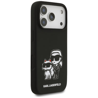 Custodia per Apple iPhone 17 Pro, Karl Lagerfeld, Sketch and Logo Karl & Choupette, Nera