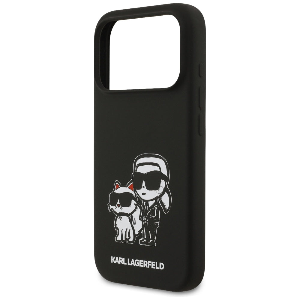 Custodia per Apple iPhone 17 Pro, Karl Lagerfeld, Sketch and Logo Karl & Choupette, Nera