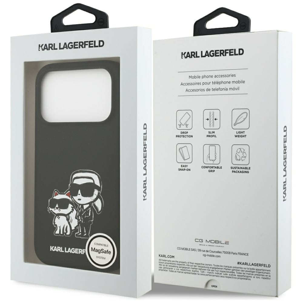 Custodia per Apple iPhone 17 Pro, Karl Lagerfeld, Sketch and Logo Karl & Choupette, Nera