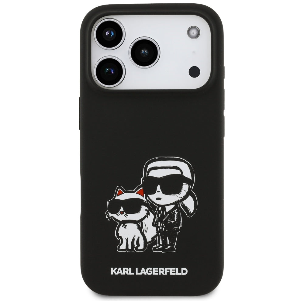 Custodia per Apple iPhone 17 Pro, Karl Lagerfeld, Sketch and Logo Karl & Choupette, Nera
