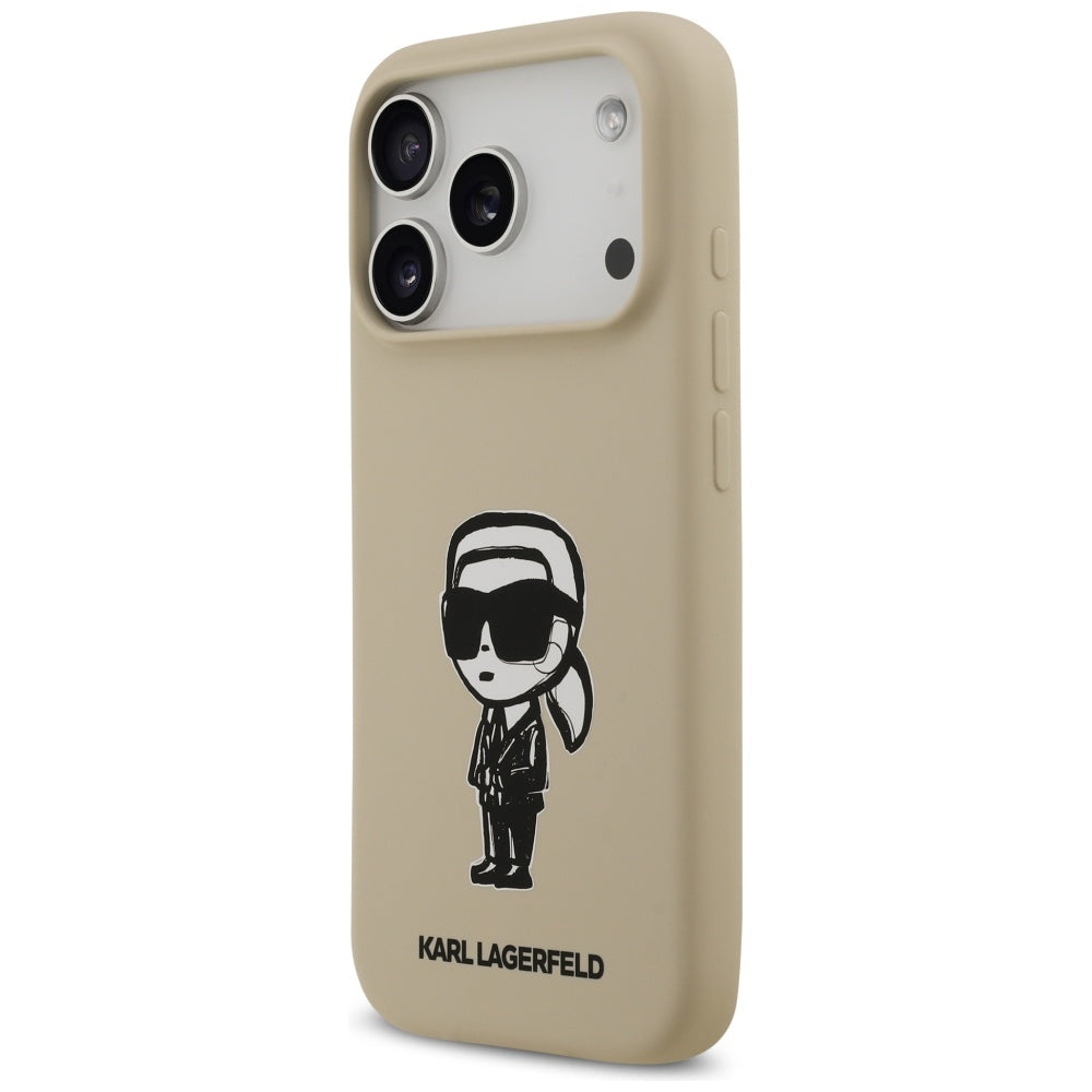 Custodia per Apple iPhone 17 Pro, Karl Lagerfeld, Sketch and Logo Karl, Marrone