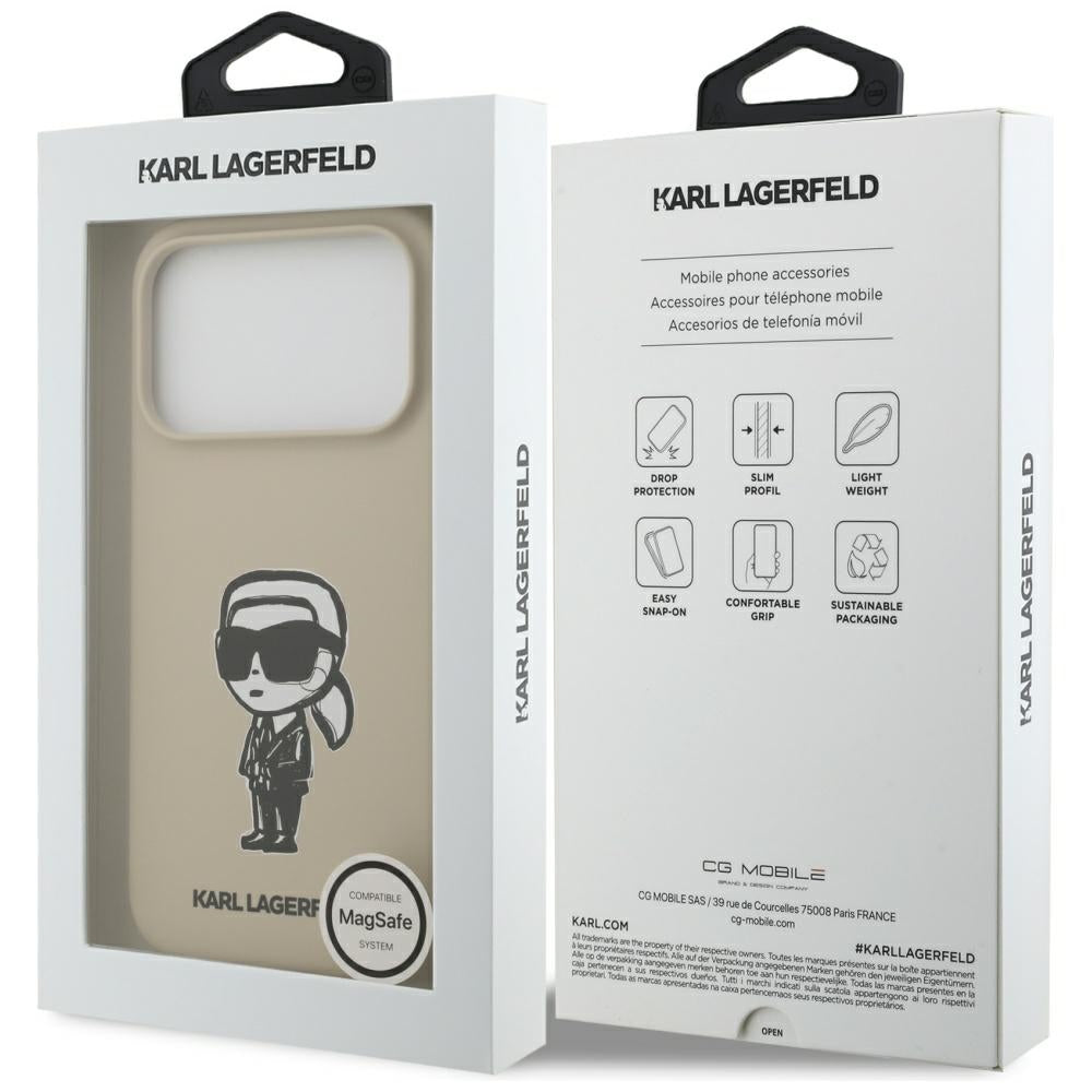Custodia per Apple iPhone 17 Pro, Karl Lagerfeld, Sketch and Logo Karl, Marrone