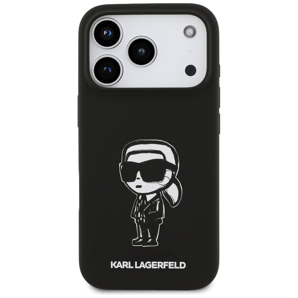 Custodia per Apple iPhone 17 Pro, Karl Lagerfeld, Sketch and Logo Karl, Nera