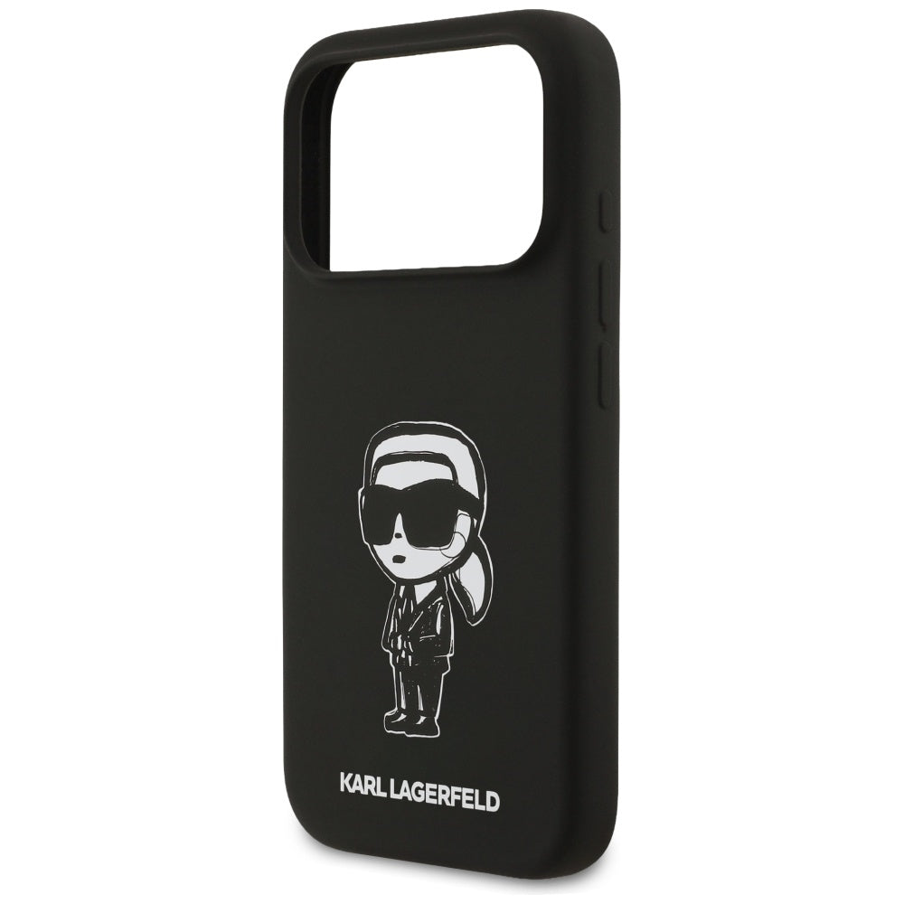 Custodia per Apple iPhone 17 Pro, Karl Lagerfeld, Sketch and Logo Karl, Nera