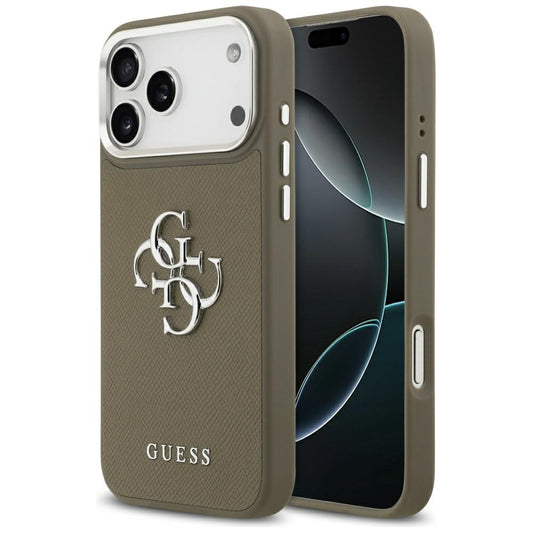 Custodia per Apple iPhone 17 Pro Max, Guess, 4G Grained Big And Classic Logo, Marrone Argentato