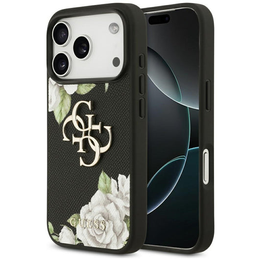 Custodia per Apple iPhone 17 Pro Max, Guess, 4G Grained Roses Big Logo, Nera