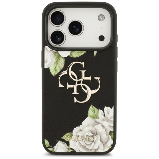 Custodia per Apple iPhone 17 Pro Max, Guess, 4G Grained Roses Big Logo, Nera