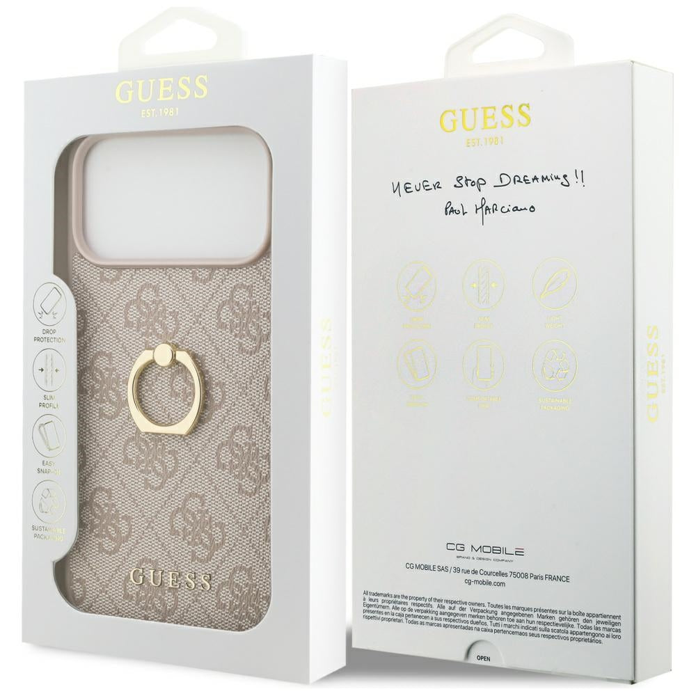 Custodia per Apple iPhone 17 Pro Max, Guess, 4G Ring Stand, Marrone