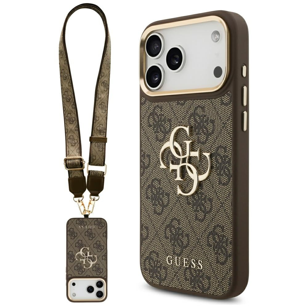 Custodia per Apple iPhone 17 Pro Max, Guess, Big 4G Classic Logo with Big Strap, Marrone