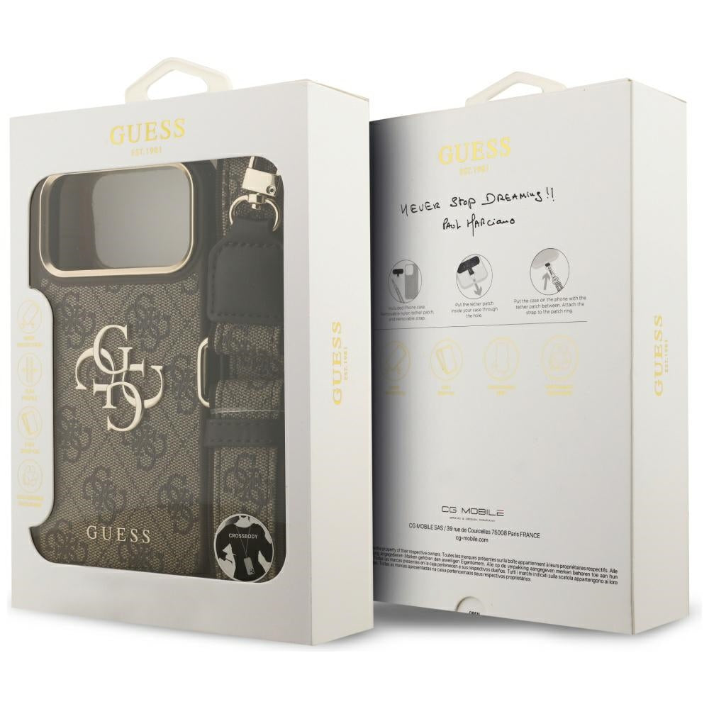 Custodia per Apple iPhone 17 Pro Max, Guess, Big 4G Classic Logo with Big Strap, Marrone