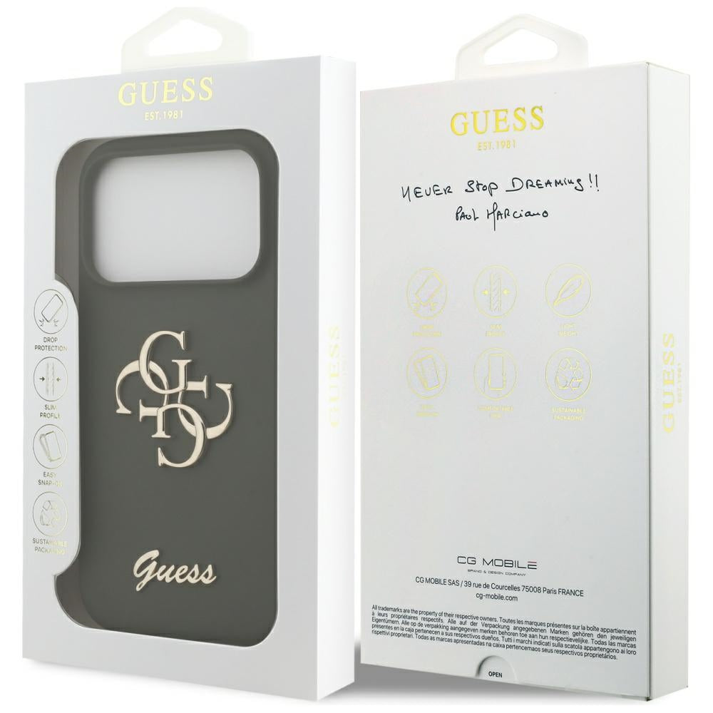 Custodia per Apple iPhone 17 Pro Max, Guess, Big 4G Script, Kaki