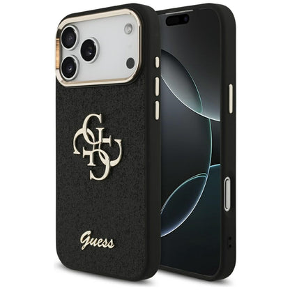 Custodia per Apple iPhone 17 Pro Max, Guess, Fixed Glitter Big 4G Metal Frame, Nera