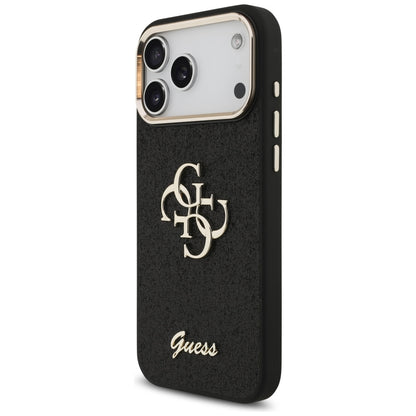 Custodia per Apple iPhone 17 Pro Max, Guess, Fixed Glitter Big 4G Metal Frame, Nera