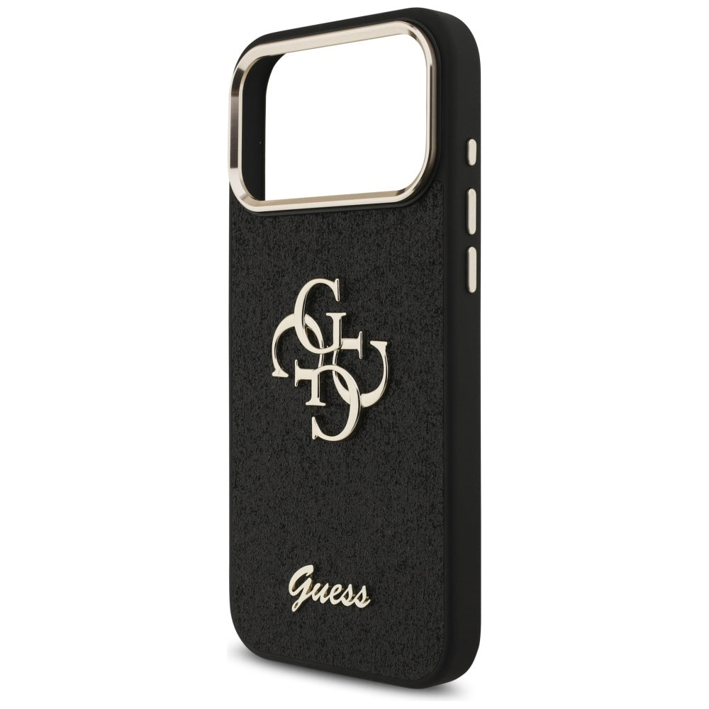 Custodia per Apple iPhone 17 Pro Max, Guess, Fixed Glitter Big 4G Metal Frame, Nera