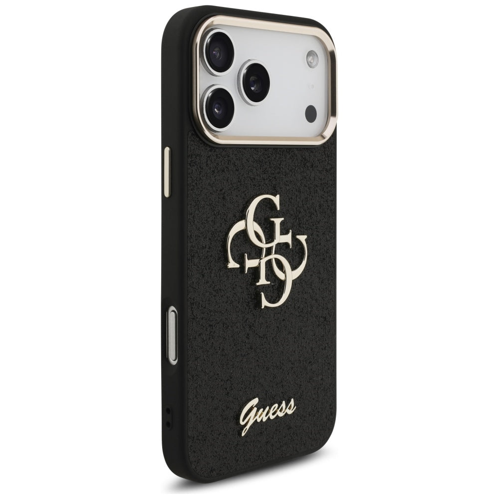Custodia per Apple iPhone 17 Pro Max, Guess, Fixed Glitter Big 4G Metal Frame, Nera
