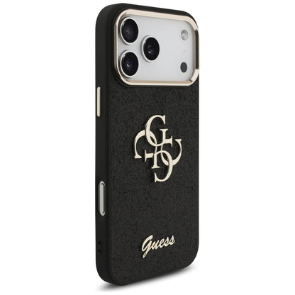 Custodia per Apple iPhone 17 Pro Max, Guess, Fixed Glitter Big 4G Metal Frame, Nera