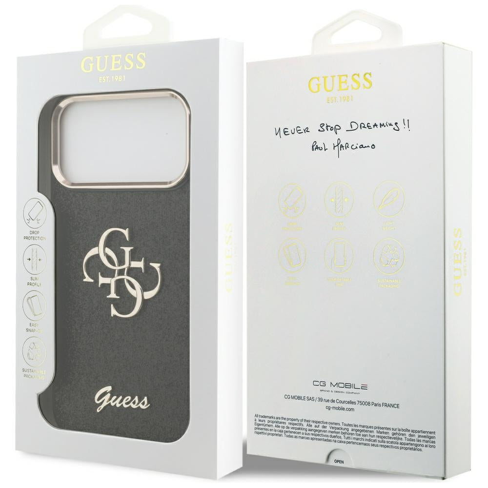 Custodia per Apple iPhone 17 Pro Max, Guess, Fixed Glitter Big 4G Metal Frame, Nera