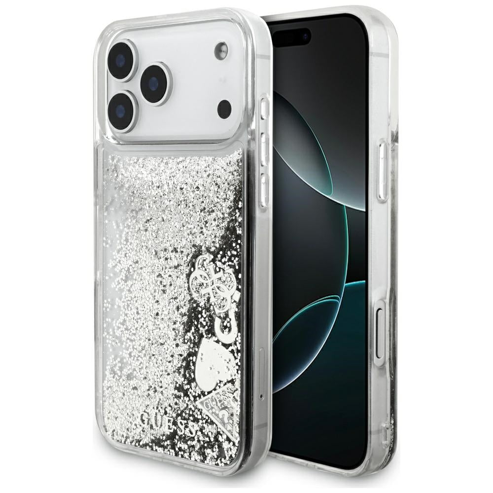 Custodia per Apple iPhone 17 Pro Max, Guess, Liquid Glitter Charms, Argento