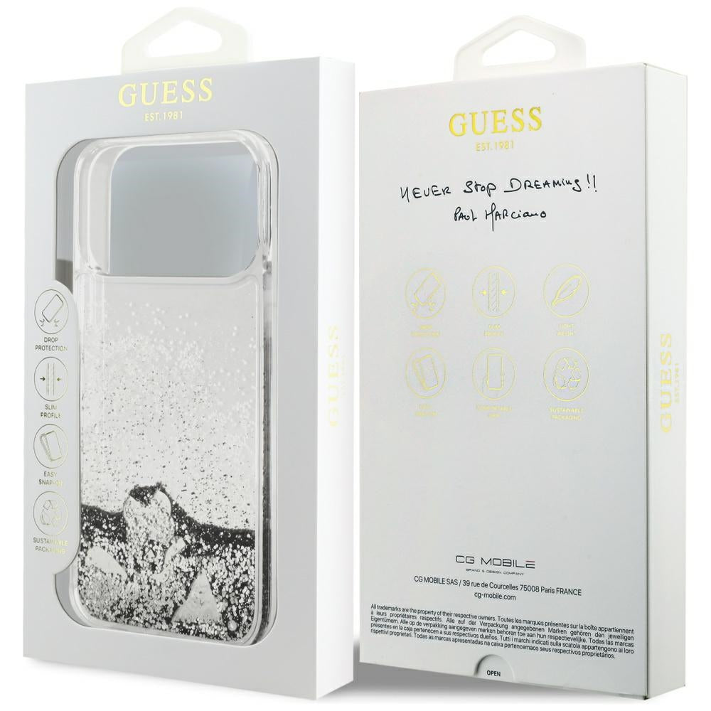 Custodia per Apple iPhone 17 Pro Max, Guess, Liquid Glitter Charms, Argento