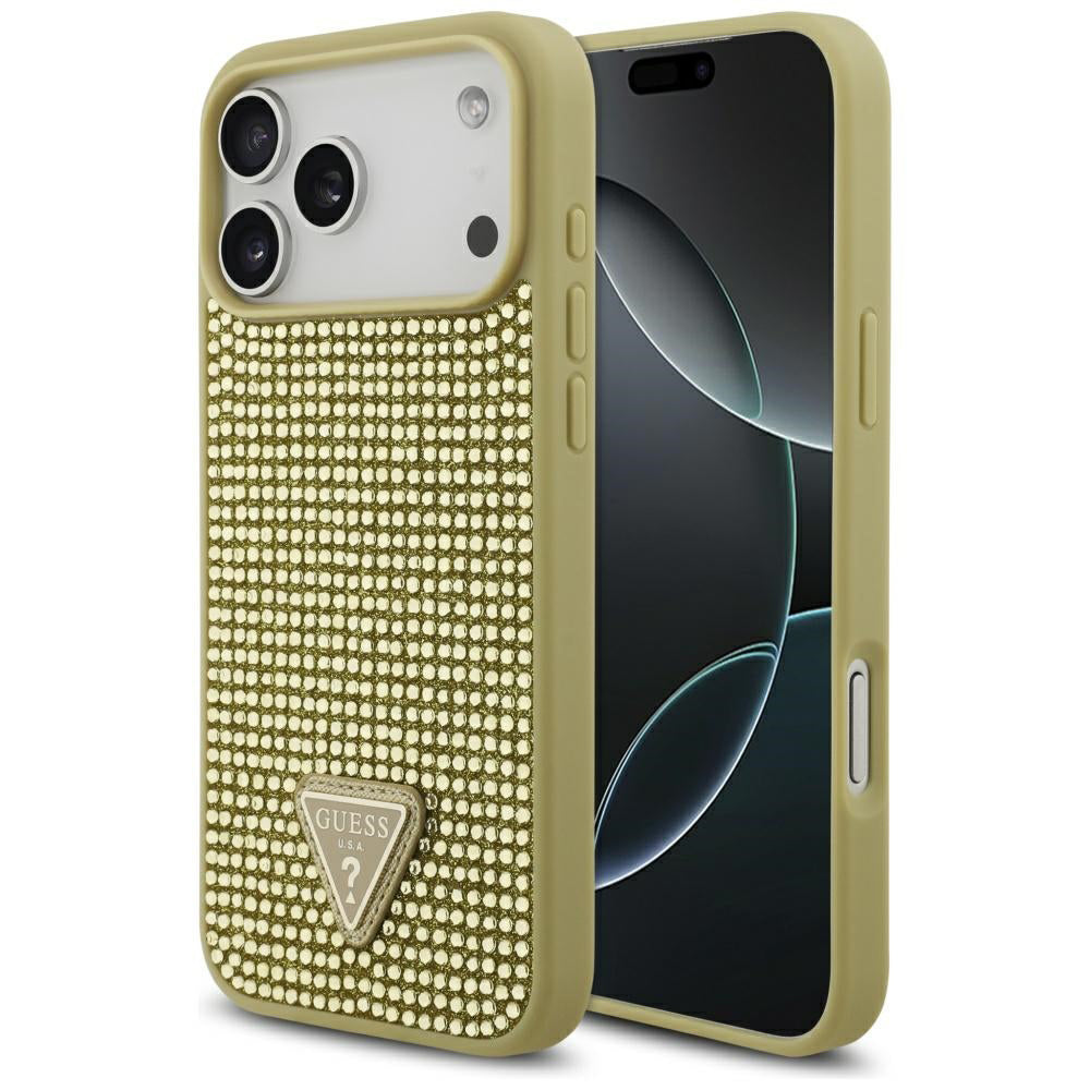 Custodia per Apple iPhone 17 Pro Max, Guess, Logo Triangolo di Strass, Dorata