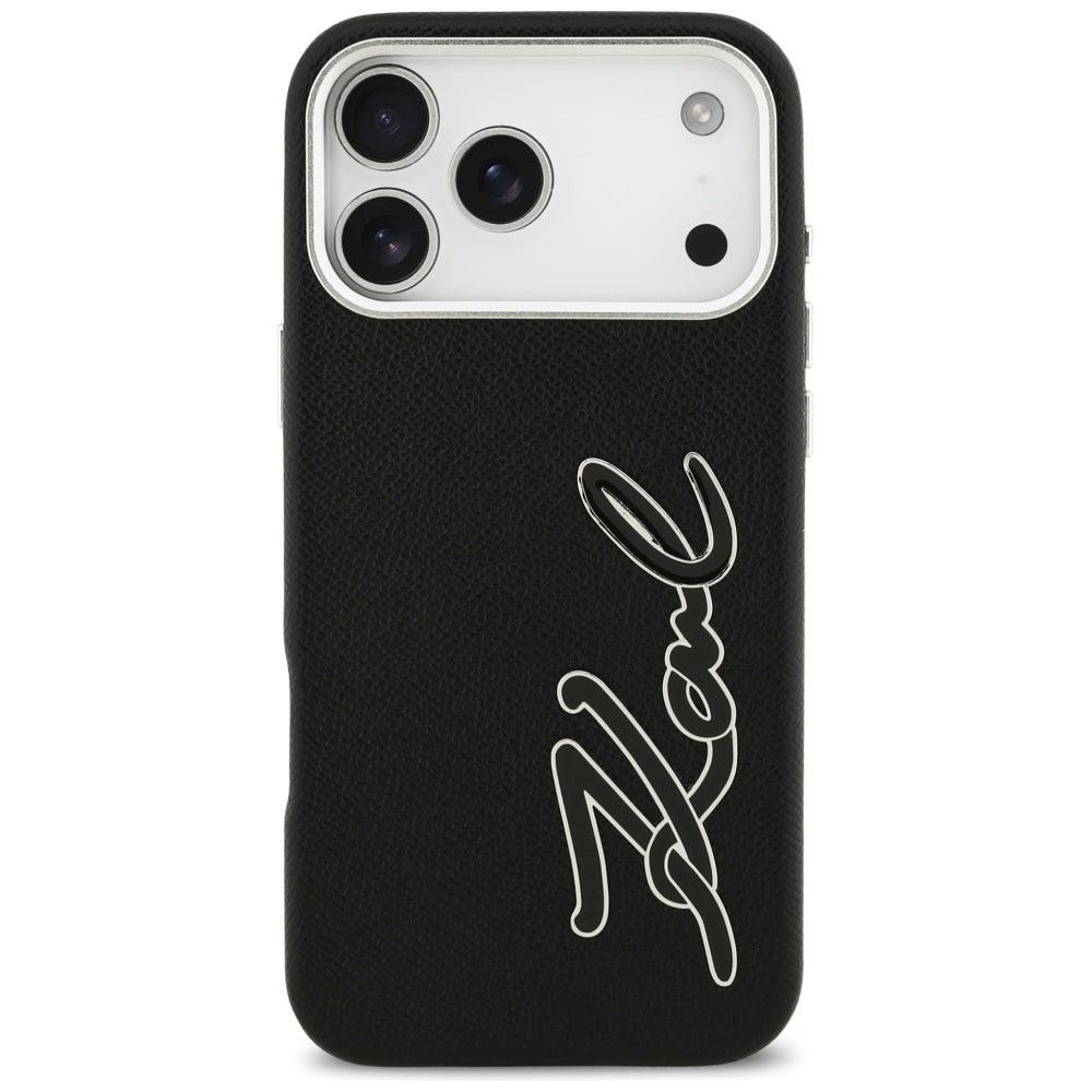 Custodia per Apple iPhone 17 Pro Max, Karl Lagerfeld, FW Grained Signature Logo, Nera